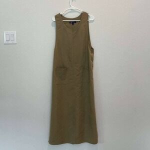 HSZ Studio Women's Khaki Sleeveless Midi Dress‎ with Side Buttons Pockets